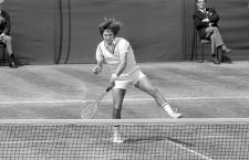 Jimmy Connors in action against Ken Rosewall. Connors went on to claim the trophy, beating Rosewall 6-1 6-1 6-4