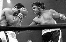 13 June 2016 - Muhammad Ali File Photos: Challenger Alfredo Evangelista, right, lands a right to Champion Muhammed Ali's midsection in the tenth round of their fifteen round heavyweight title fight at the Capitol Centre in Landover, Maryland on May 16, 1977.  Ali won the fight by a unanimous decision.  The fight was broadcast live on ABC.  Ali's purse was $2.7 million and Evangelista received $85,000. Photo Credit: Arnie Sachs/CNP/AdMedia Photo via Newscom