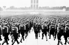 Members of the SS marching in formation on Nazi Party Day, Nuremberg. Germany, September 1937. (BSLOC_2014_7_7)