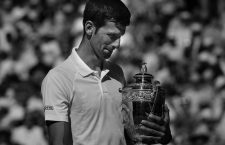 July 15, 2018 - London, England, U.S. - LONDON, ENG - JULY 15: Novak Djokovic (SRB) with the trophy after defeating Kevin Anderson (RSA) in the men's singles final at the Wimbledon Championships on July 15, 2018 played at the AELTC in London, England. (Photo by Cynthia Lum/Icon Sportswire) (Credit Image: © Cynthia Lum/Icon SMI via ZUMA Press)