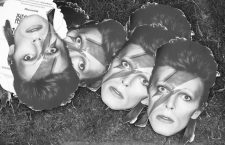 David Bowie masks lay on the floor during the Isle of Wight Festival, in Seaclose Park, Newport, Isle of Wight, on Saturday June 11.