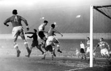 Arsenal v Spartak Moscow
Action in front of the Spartak goal with the Russian defenders jumping up during the match played at Highbury this evening.
9th November 1954
