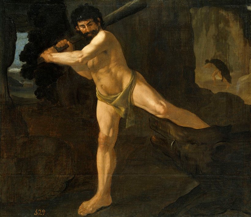 Un ejemplo de héroe guerrero. Heracles y el jabalí de Erimanto, por Francisco de Zurbarán.