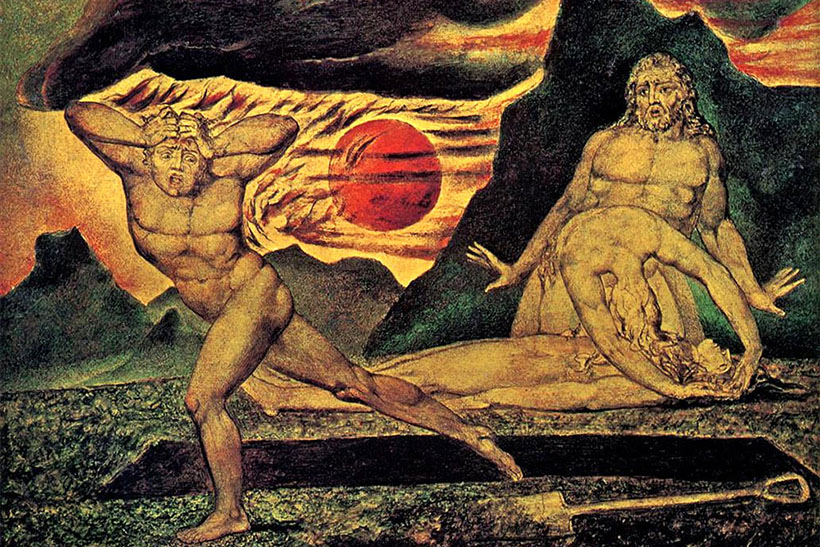 Adán y Eva encuentran el cuerpo de Abel, por William Blake. destierro exilio
